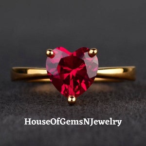 Lab Ruby Heart Ring Ruby promise Ring Heart cut gemstone Ring Ruby Love Rings Valentine Ring July Birthstone Heart Solitaire Ring for her