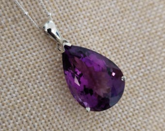 Super Rich Amethyst Pear Pendant in 925 sterling Silver Large Teardrop Amethyst Prong Set Pendant for her Dark Purple Amethyst Pear Necklace
