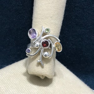 Semi Precious Gemstone Ring in 925 sterling silver Multi Gemstone Handmade Ring for Her Garnet Amethyst Citrines and Peridot Rings for Her