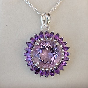 Amethyst Flower gemstone pendant in 925 sterling silver Amethyst Cluster Pendant Floral Bouquet Pendant for her February Birthstone Amethyst