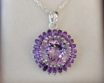 Amethyst Flower Pendant, Sterling Silver Floral Bouquet Necklace