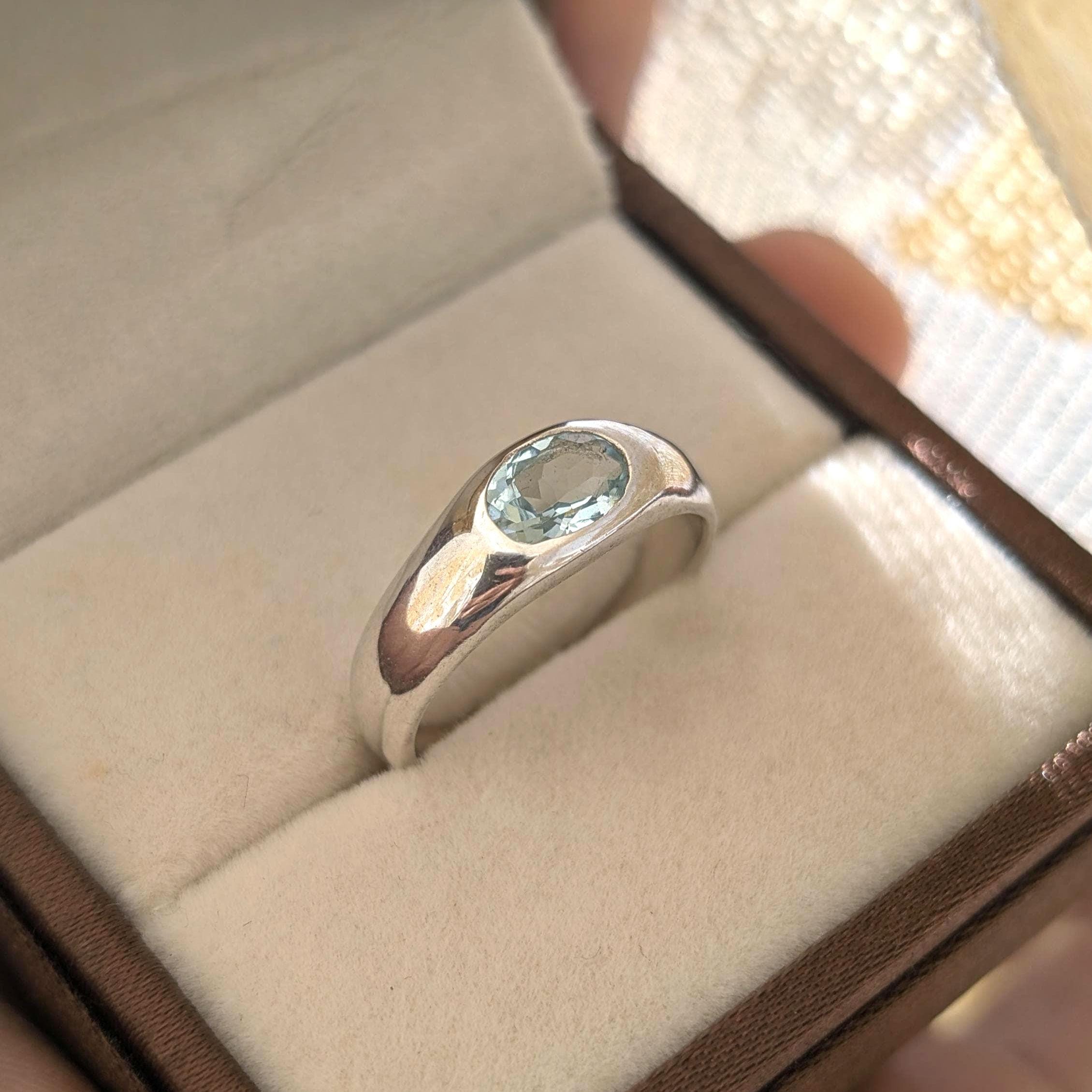 Oval Aquamarine Ring | Bezel Set Sterling Silver | Solid 925
