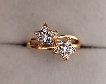 Gold Plated Dual Star Ring, Sterling Silver Split Band