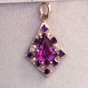 Kite Alexandrite Solid Pendant in 925 sterling silver With Rose Gold Plated Colour Change Lab Alexandrite with Amethyst Pendant for Her