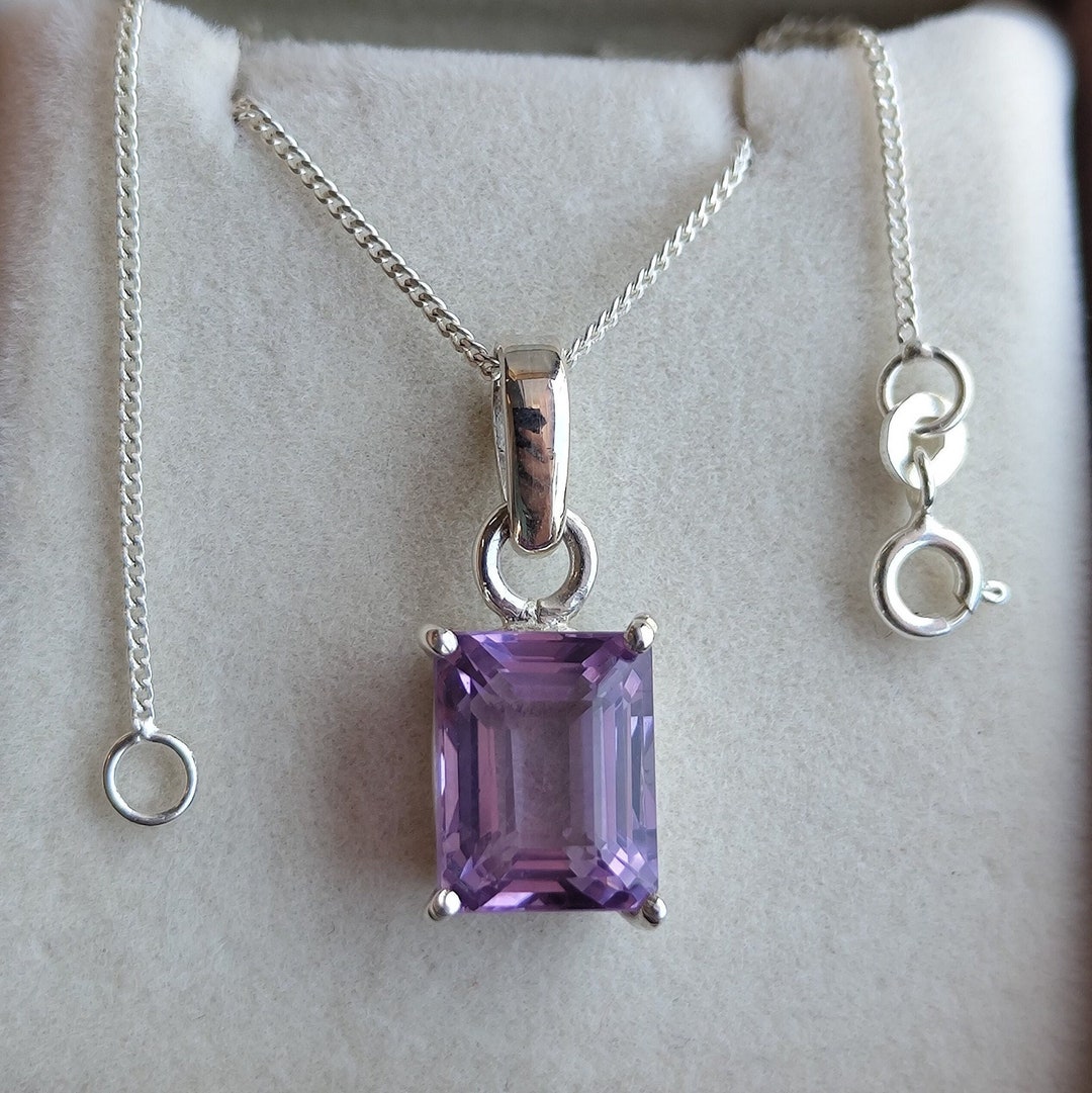 Amethyst Rectangle Pendant Emerald Cut Amethyst Silver Pendant for Her ...