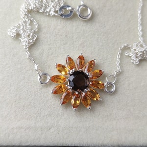 Golden Citrine Sunflower Necklace Bracelet Sunflower Gemstone Jewelry in 925 sterling silver Beautiful Sunflower Necklace in Silver