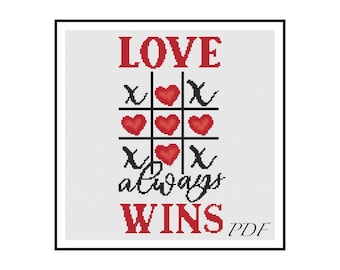 Love Always Wins cross stitch  pattern, Valentine funny quote pattern, best Valentine gift digital PDF pattern, Instant Download