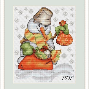 Wonderful Christmas Time cross stitch pattern,Best Christmas xstitch,funny snowman with winter holiday presents xstitch present -PDF pattern