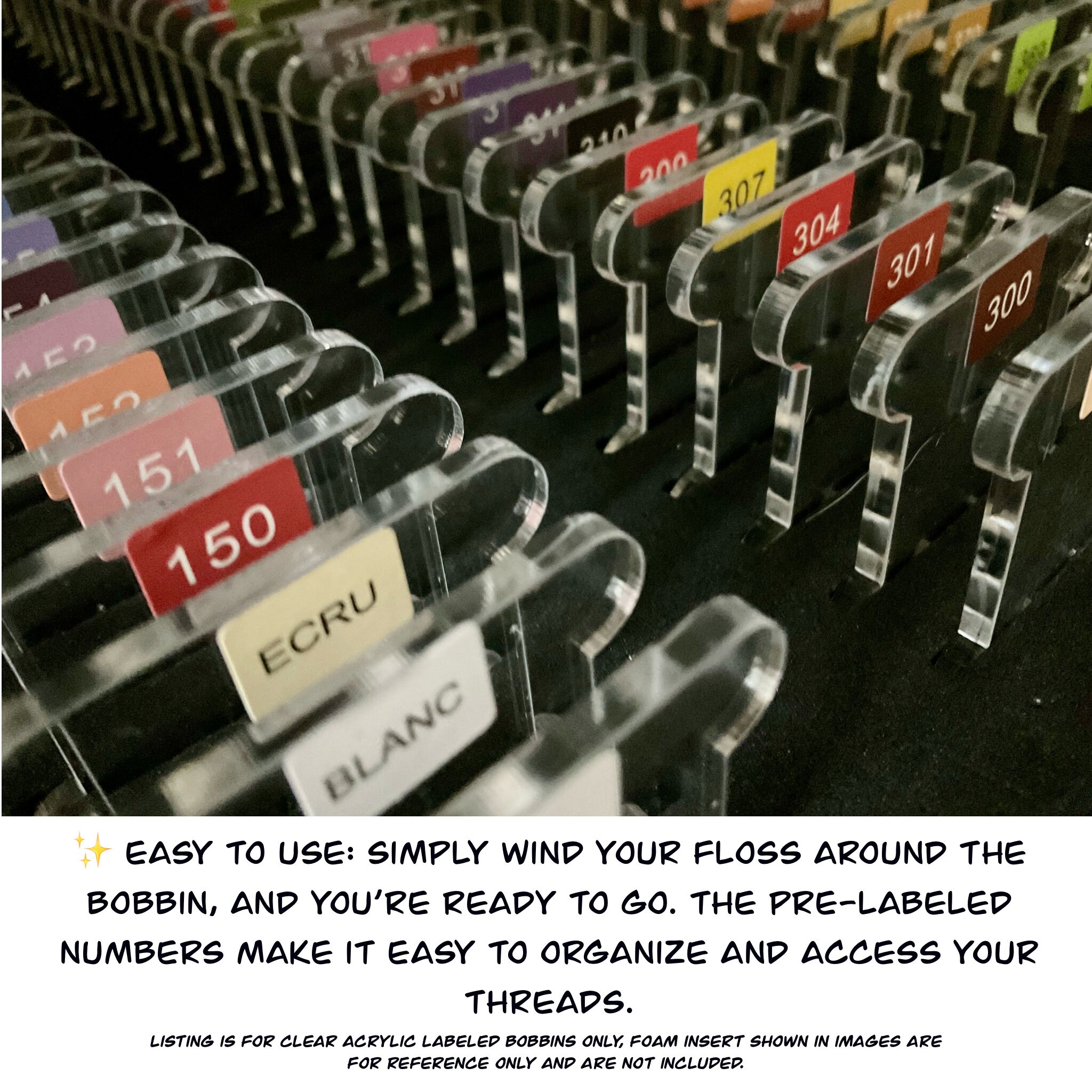 Pre Labeled Acrylic Bobbins 490 Colors DMC Numbered 3mm Clear Set Ships ...