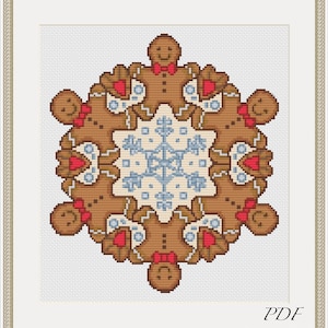 Christmas Ginger Cookie Mandala cross stitch pattern, Happy New Year pattern,Gingerbread  xstitch, Great Winter Holiday Gift modern xstitch