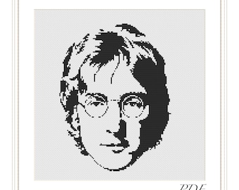 John LennonタペストリーvintageDirtyMacBeatles John Lennon Monochrome Cross Stitch Pattern, Beatles Rock