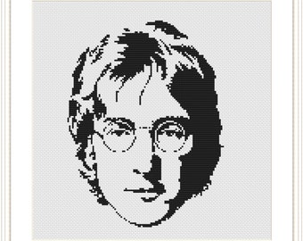John Lennon Monochrome Cross Stitch Pattern, Beatles Rock