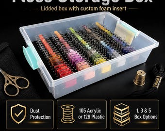 Embroidery Floss Storage Box with Foam Insert • Cross Stitch Bobbin Organizer • Holds 105 Acrylic or 126 Plastic Bobbins