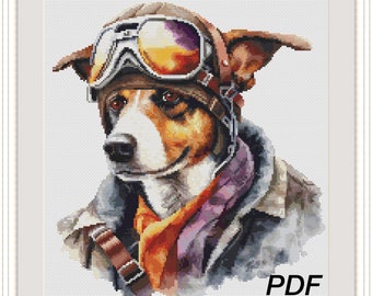 Dog Aviator Cross Stitch Design Pattern-Embark on a creative adventure with our Aviator Dog Xstitch Pattern, Great Gift-instant PDF download