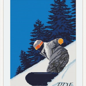 Snowboarding Cross Stitch pattern, Gift for Snowboarder, Winter Sport xstitch, Unique Snowboard Cross Stitch Embroidery Pattern-PDF download