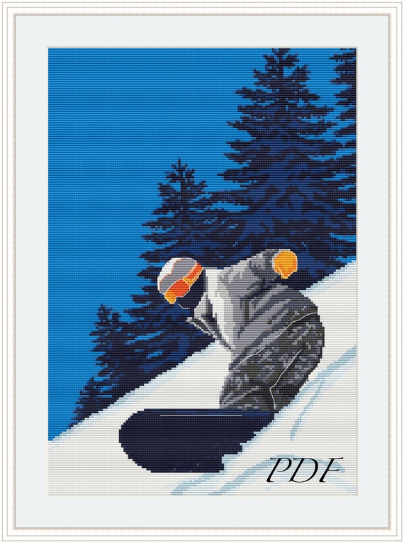Snowboarding Cross Stitch Pattern, Gift for Snowboarder, Winter