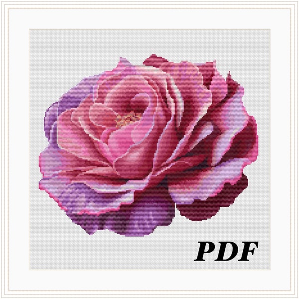 Romantic 3D Pink Rose Cross Stitch Design on White Background, Fall in Love with the Beauty of Our 3D Pink Rose xstitch-instant PDF download