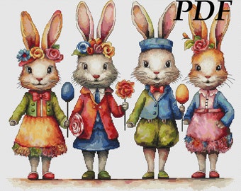 Easter Elegance Bunnies: Festive Spring Cross Stitch Pattern,Happy Easter cross stitch,Funny Spring Rabbits xstitch,Cute Bunnies-PDF pattern