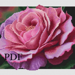 Capture Romance of Single Rose: Beautiful Pink Rose Cross Stitch Pattern for Love and Passion, Colorful Spring Flower - instant PDF download