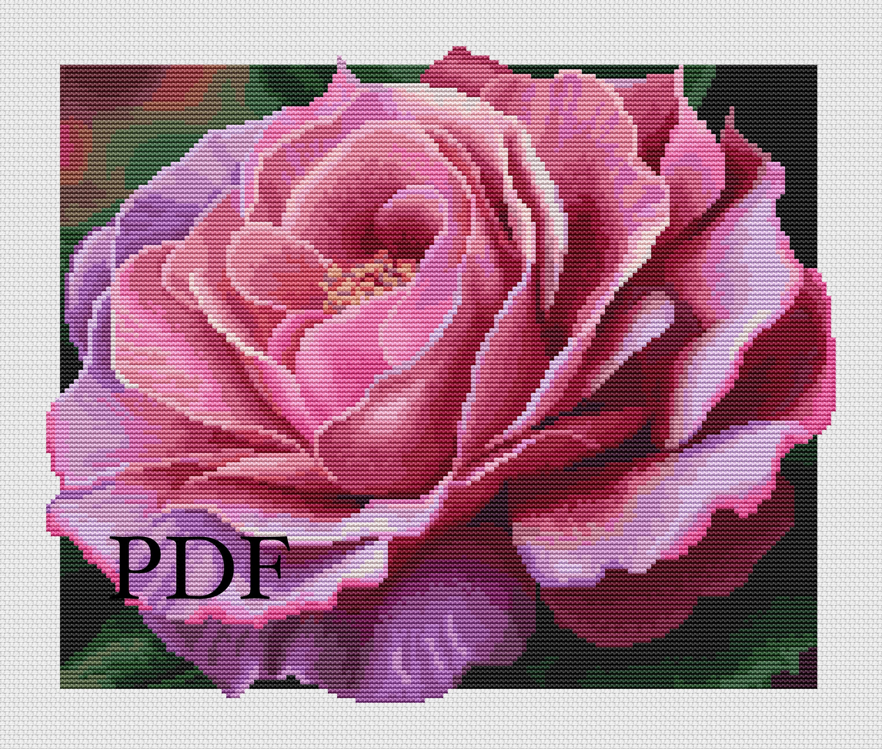 Rose X Pattern Capture Romance of Single Rose: Beautiful Pink Rose Cross Stitch ...
