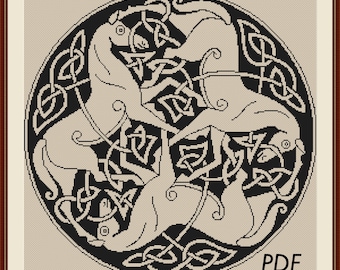 Celtic Horse Ornament cross stitch pattern, Ancient Celtic Mythological Symbol of Horse Trinity xstitch, Folk Ornament xstitch - PDF pattern
