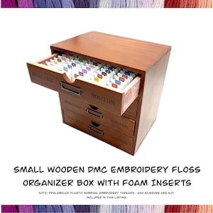 SMALL Wooden DMC Embroidery Floss Organizer Box with Foam Inserts Compact 4 Drawer Embroidery Thread Storage Box-Perfect Gift for Stitchers