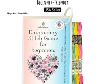 Beginner Embroidery Stitch Cards – Learn 20 Stitches – Illustrated Guide + Floss – Great Beginner Embroidery Gift