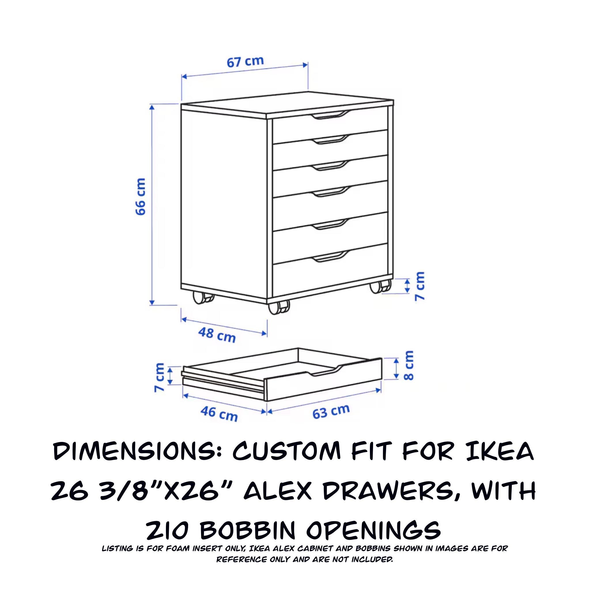 Wide IKEA Alex 26” Drawer Foam Insert for Floss Bobbins-cross