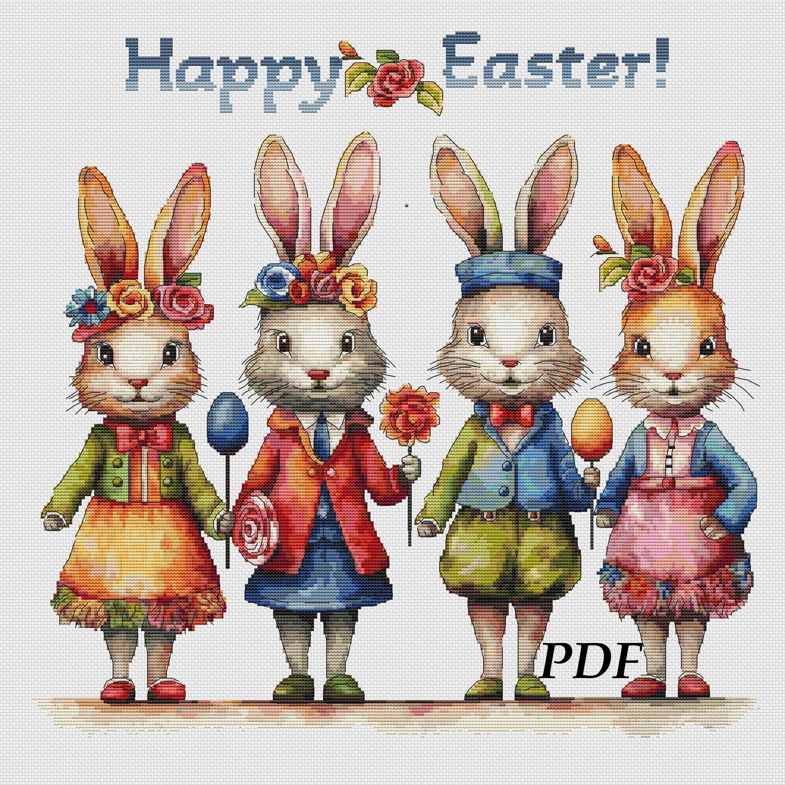Easter Parade of Rabbits: Festive Spring Cross Stitch Pattern, Easter ...