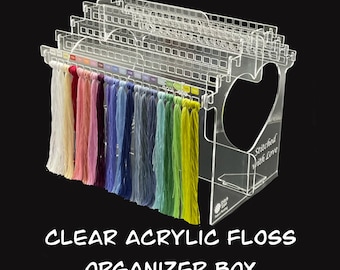 Clear Acrylic Floss Organizer Box: Embroidery Floss Storage Box, Thread Hanging Box with Handle for Easy Carrying, Gift for Cross Stitchers