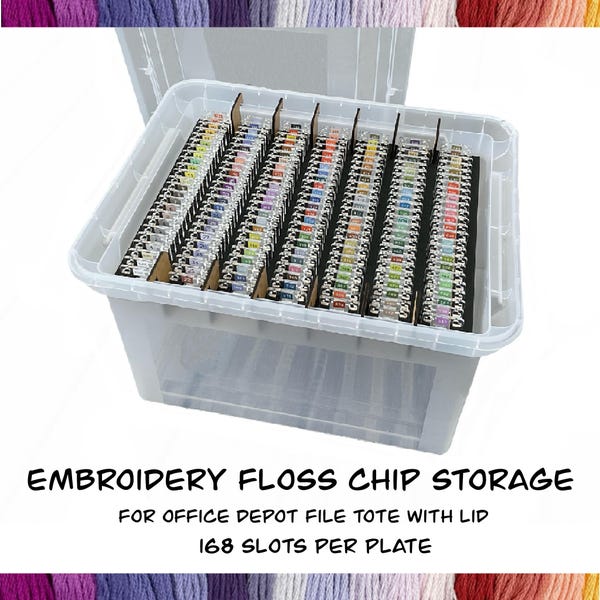 Embroidery Floss Chip Storage for Office Depot File Tote with Lid, 168 Slots per Plate, Floss Drop Storage System for 168 Blank Drops