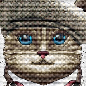 Cat In the Hat cross stitch pattern, Hipster Cat with Headphones Xstitch, Great Gift for Everyone modern xstitch instant download image 2