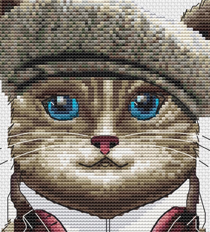 Cat In the Hat cross stitch pattern, Hipster Cat with Headphones Xstitch, Great Gift for Everyone modern xstitch instant download image 2