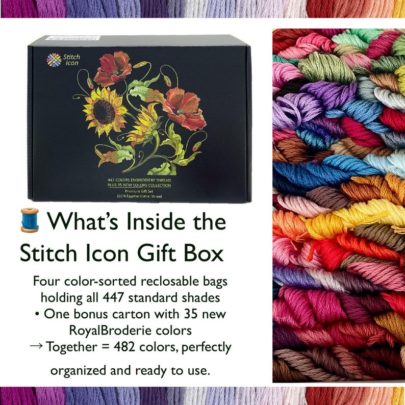 Embroidery Floss Set 482 Colors • DMC Compatible Thread Kit • Egyptian Cotton Floss • Full Cross Stitch Thread Set • Rainbow Floss Box image 3