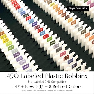 490 DMC Plastic Bobbins-490 Colors Ready Labeled Bobbins (NO floss included) 490 Labeled Plastic Bobbins, Perfect Present Gift for Stitchers