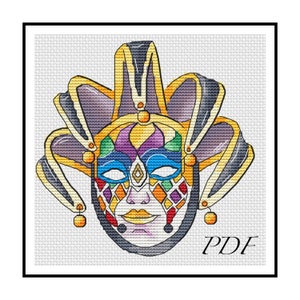 Venetian Mask cross stitch pattern, Carnival mask Xstitch, Face mask  modern pattern, Great Gift for Everyone pattern - instant download!