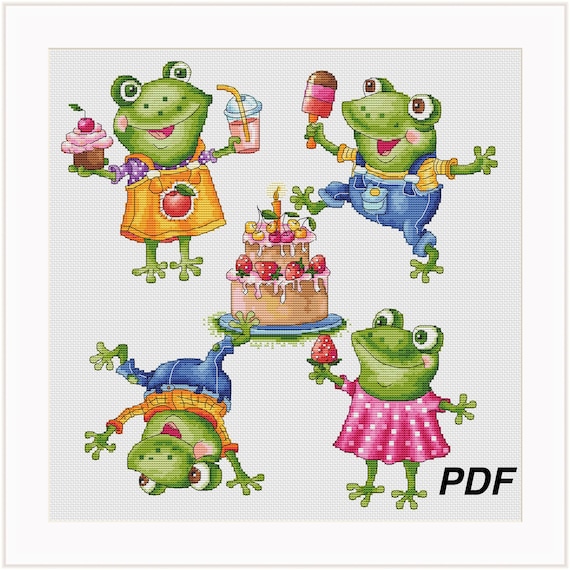 Funny Little Frogs Cross Stitch Patternhappy Birthday Party - Etsy Funny Little Frogs Cross Stitch Patternhappy Birthday Party - Etsy