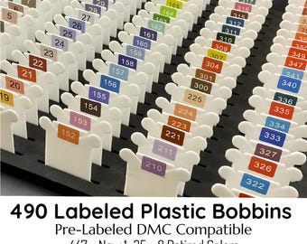 Pre Labeled Plastic Bobbins 490 Colors DMC Numbered 1mm White 38x36mm Set Thread Organizer for Cross Stitch