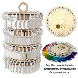 Elite Floss Organizer Tower:Store 120 Colors of Embroidery Floss Threads Effortlessly,4 Organizers for 30 DMC skeins,120 Bobbins&rings, Gift