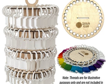 Elite Floss Organizer Tower:Store 120 Colors of Embroidery Floss Threads Effortlessly,4 Organizers for 30 DMC skeins,120 Bobbins&rings, Gift