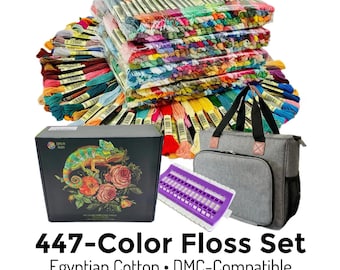 447-Color Embroidery Floss Set • Egyptian Cotton • DMC-Compatible Shades • Complete Cross Stitch Thread Kit in Organizer Bag
