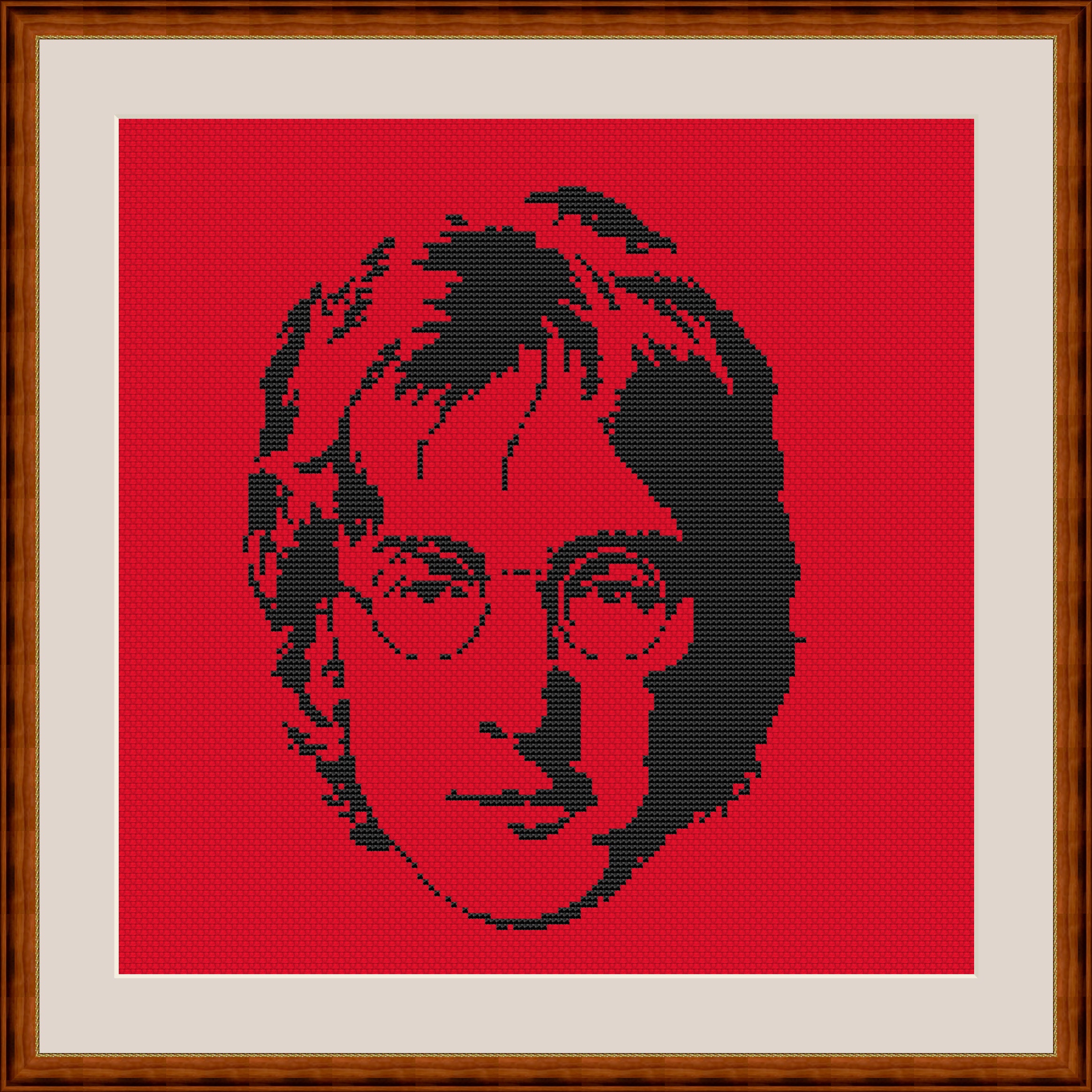 John Lennon Monochrome Cross Stitch Pattern, Beatles Rock