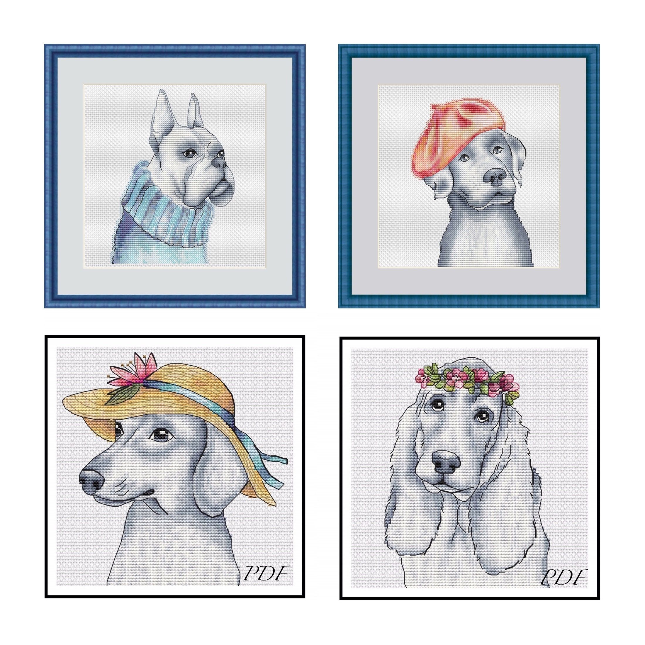 Cute Dogs cross stitch pattern /Set of 4/ Funny Dogs PDF Etsy