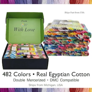 Embroidery Floss Set 482 Colors • DMC Compatible Thread Kit • Egyptian Cotton Floss • Full Cross Stitch Thread Set • Rainbow Floss Box image 1