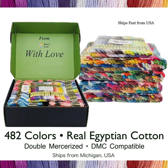 Embroidery Floss Set 482 Colors • DMC Compatible Thread Kit • Egyptian Cotton Floss • Full Cross Stitch Thread Set • Rainbow Floss Box