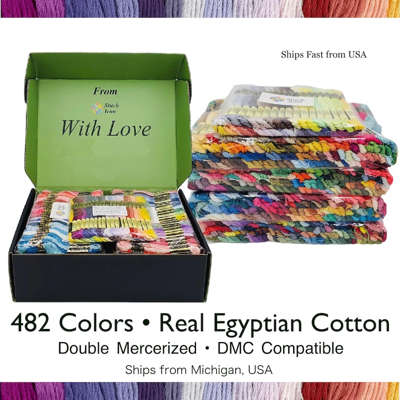 Embroidery Floss Set 482 Colors • DMC Compatible Thread Kit • Egyptian Cotton Floss • Full Cross Stitch Thread Set • Rainbow Floss Box image 1