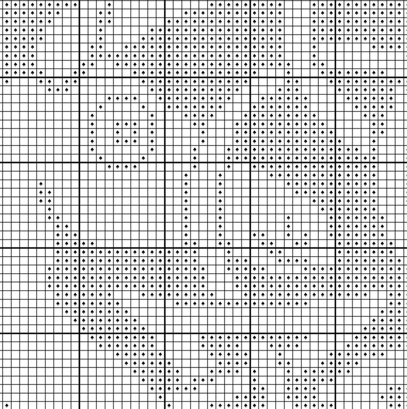 May include: Black and white cross stitch pattern with a floral design. The pattern is on a white grid with black dots.