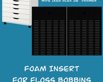 Wide IKEA Alex 26” Drawer Foam Insert for Floss Bobbins-Cross stitch,Embroidery and Needlework Organization, Present Gift for Cross Stitcher