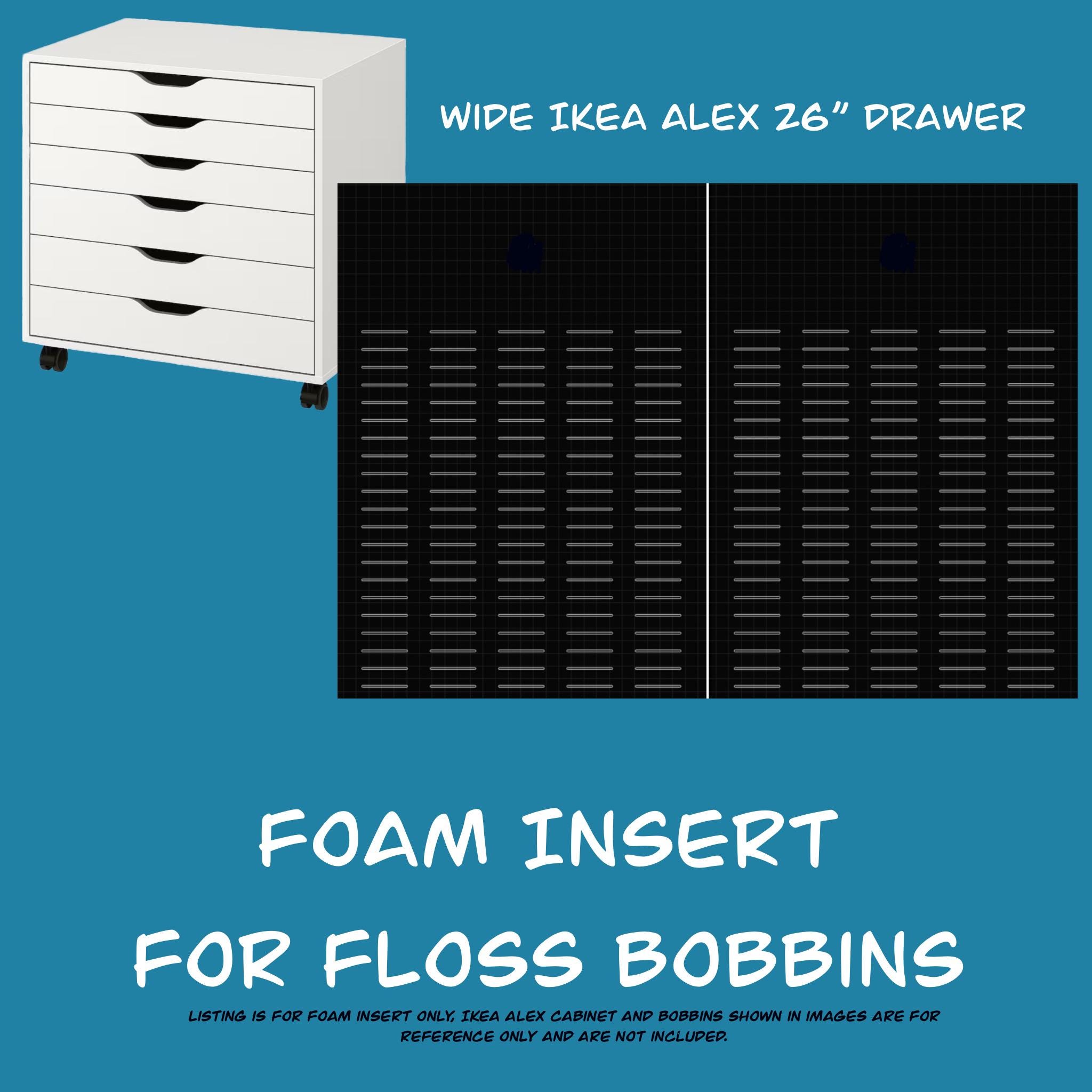 Wide IKEA Alex 26” Drawer Foam Insert for Floss Bobbins-cross