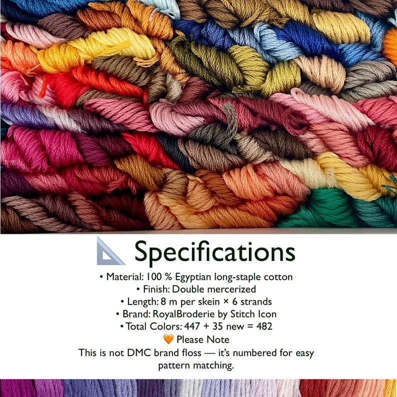 Embroidery Floss Set 482 Colors • DMC Compatible Thread Kit • Egyptian Cotton Floss • Full Cross Stitch Thread Set • Rainbow Floss Box image 7